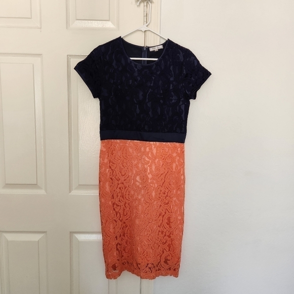 DOWNEAST Blue and Peach Lace Midi Dress. Size Medium - Picture 2 of 4